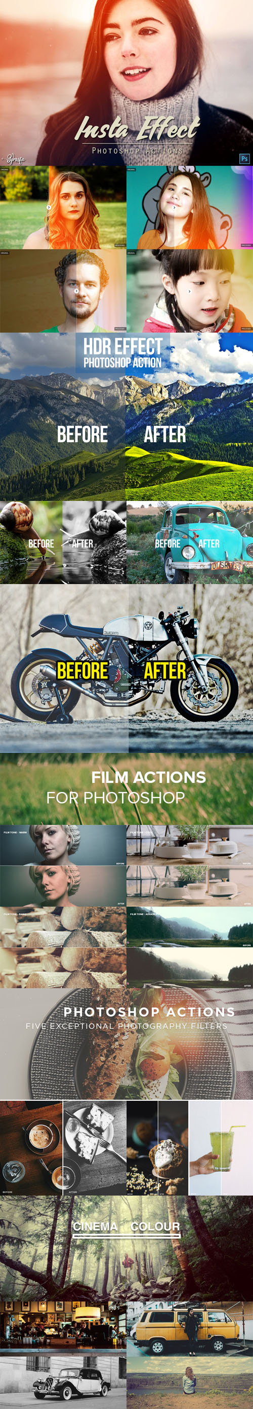 Collection of Film, Cinema & Photo Color Actions for Photoshop