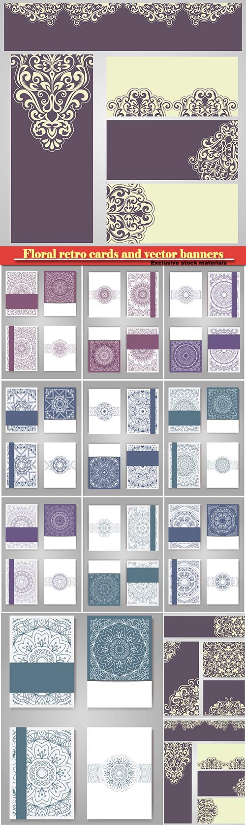 Floral retro cards and vector banners template with decorative ornament