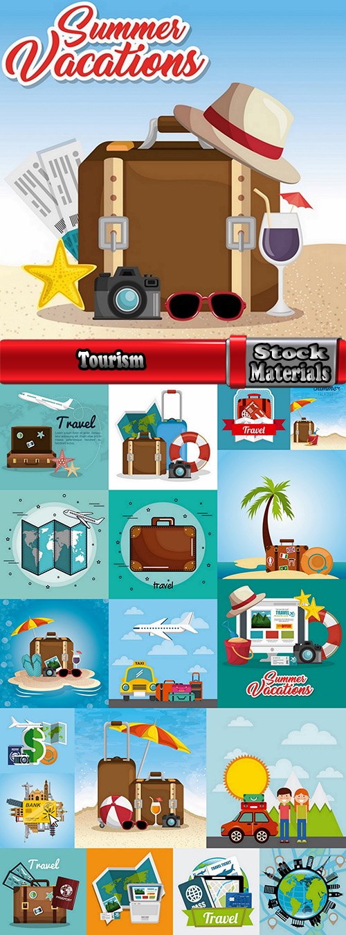 Tourism camping pathway summer vacation vacation banner flyer postcard 19 EPS