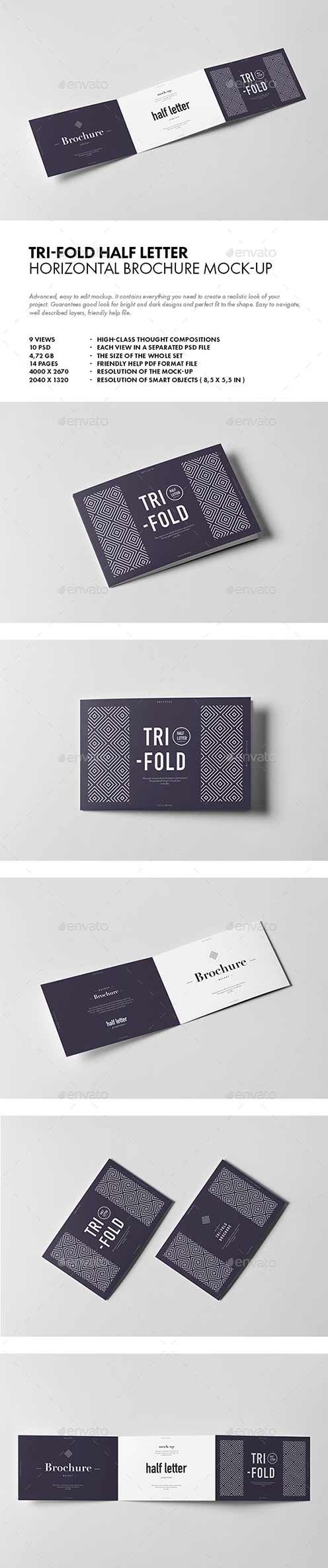 Tri-Fold Half Letter Horizontal Brochure Mock-up 20115575