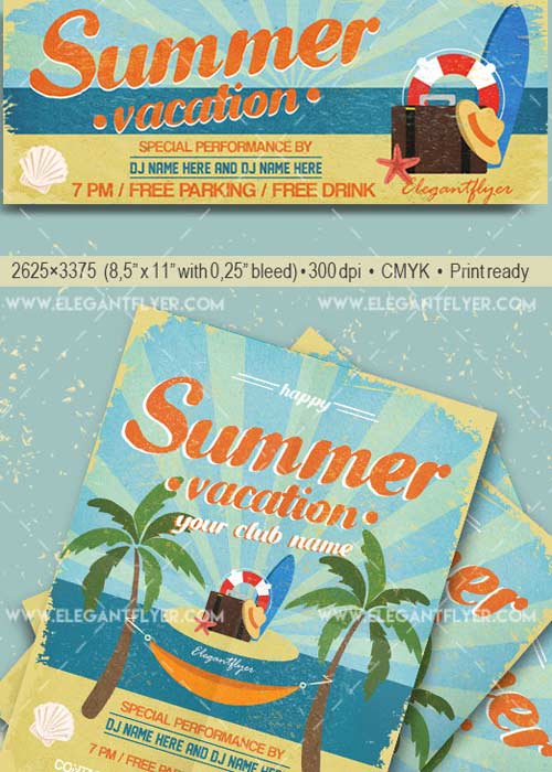 Summer Vacation V9 Flyer PSD Template + Facebook Cover