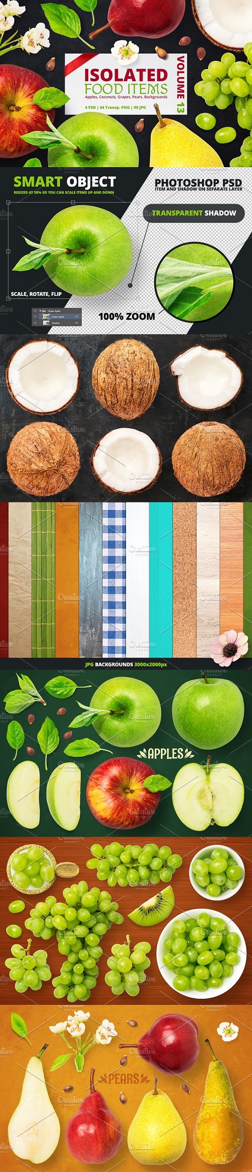 Isolated Food Items Vol.13 | Apples, Coconuts, Grapes, Pears, Backgrounds - 1500269