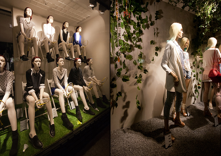 «Зелёный» дизайн витрин для магазина женской одежды stradivarius, весна 2014, будапешт – венгрия