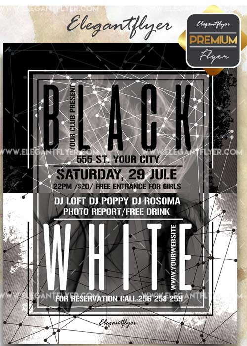 Black and White Party V15 Flyer PSD Template + Facebook Cover
