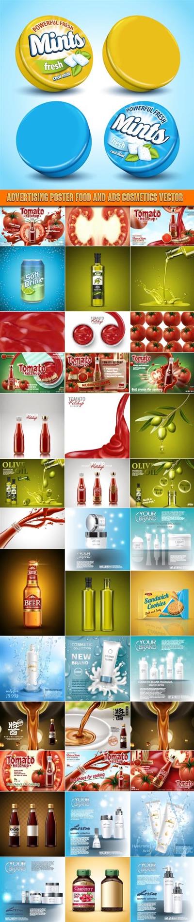 Advertising Poster food and ads Cosmetics vector