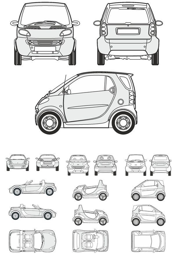 Автомобили Smart - векторные отрисовки в масштабе