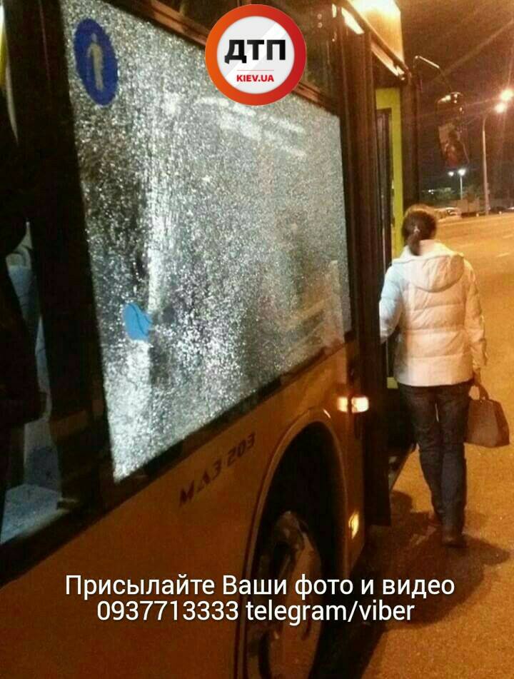 В Киеве в окно автобуса кинули камень: потерпела девушка