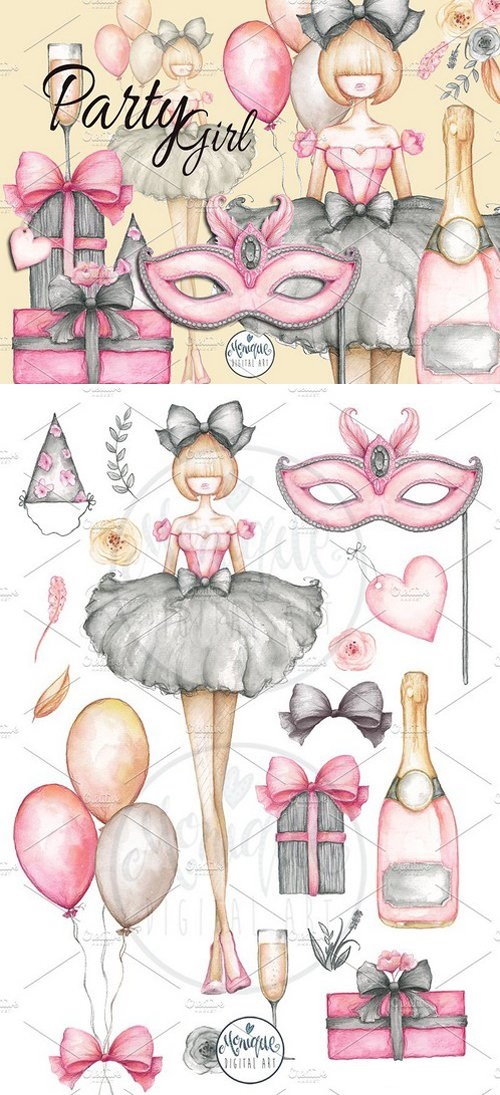 Party Girl Clipart Watercolor 1943325