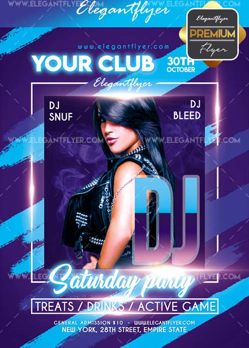DJ saturday party V19 2017 Flyer PSD Template + Facebook Cover