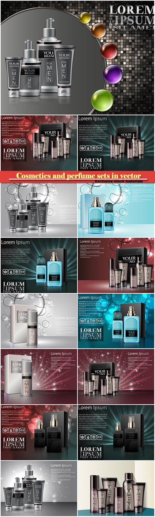 Cosmetics and perfume sets in vector