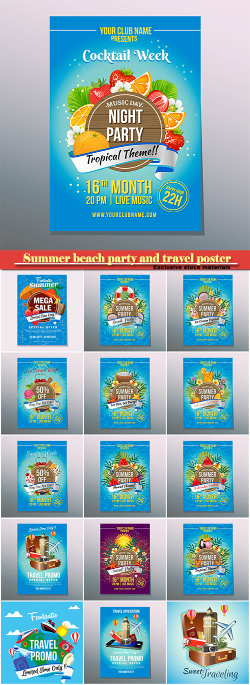 Summer beach party and travel poster vector