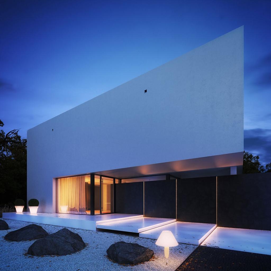 Проекты домов с большими окнами: black#038;white – единство противоположностей в концептуальном проекте от studio.o. organic design, польша