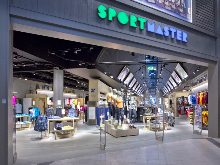 Современный дизайн магазина спортивных товаров — фирменный стиль сети sportmaster, дания