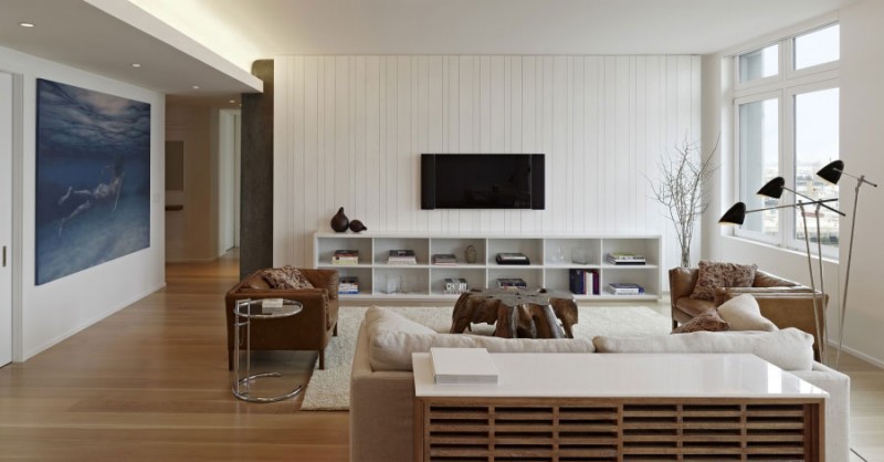 Сдержанный интерьер лофт-квартиры с элементами скандинавского стиля от robert young architecture #038; interiors, нью-йорк, сша
