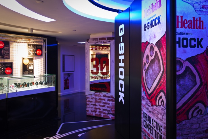 Эффектный дизайн витрин магазина, открытого к 30-летию casio g-shock от компании design 4retail, лондон, англия