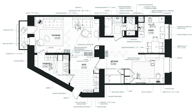 Гармоничная феерия контрастов – уникальный дизайн-проект интерьера большой квартиры для дружной семьи