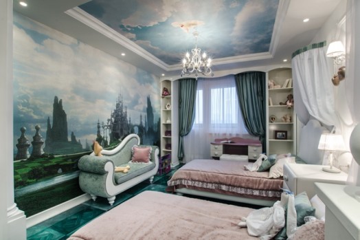 Необыкновенно привлекательная спальня для симпатичных двойняшек в стиле «алисы в стране чудес»