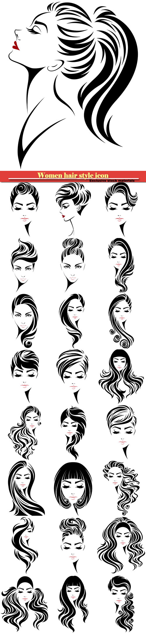 Women hair style icon, logo women face on white background #2