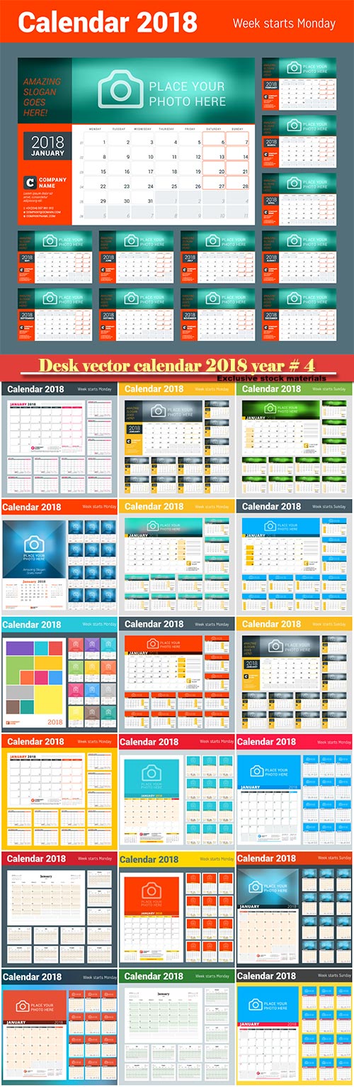 Desk vector calendar design templatefor 2018 year # 4